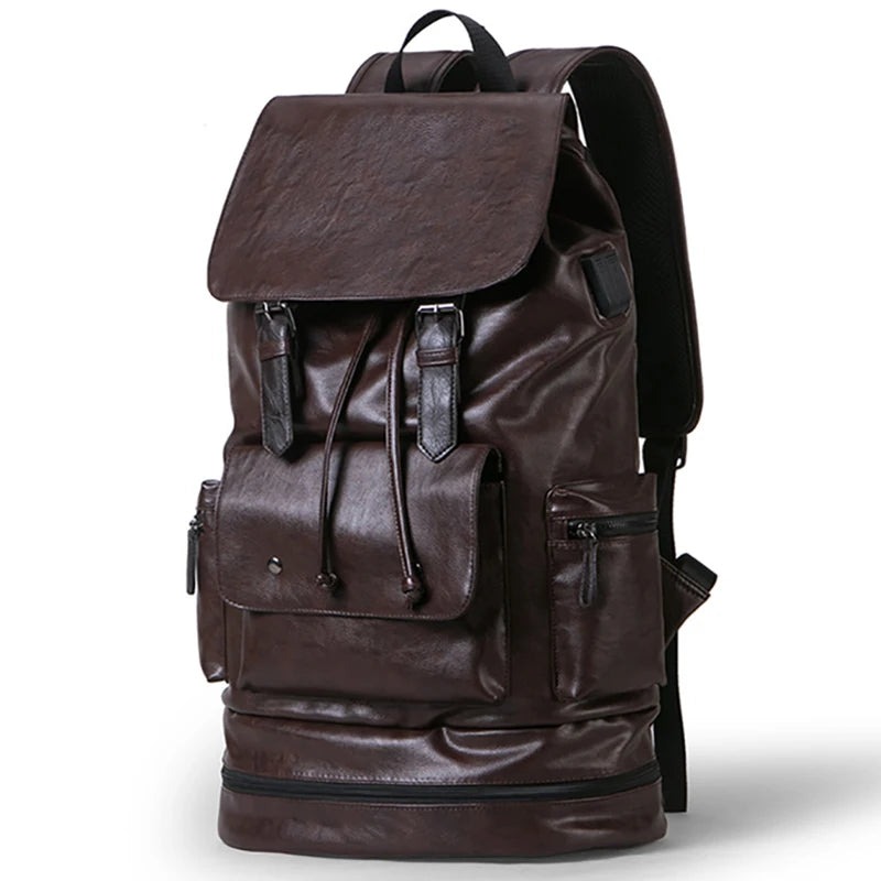 Mochila Preppy Hombre Cuero PU - Alta Capacidad Fashion Casual Viaje Escolar