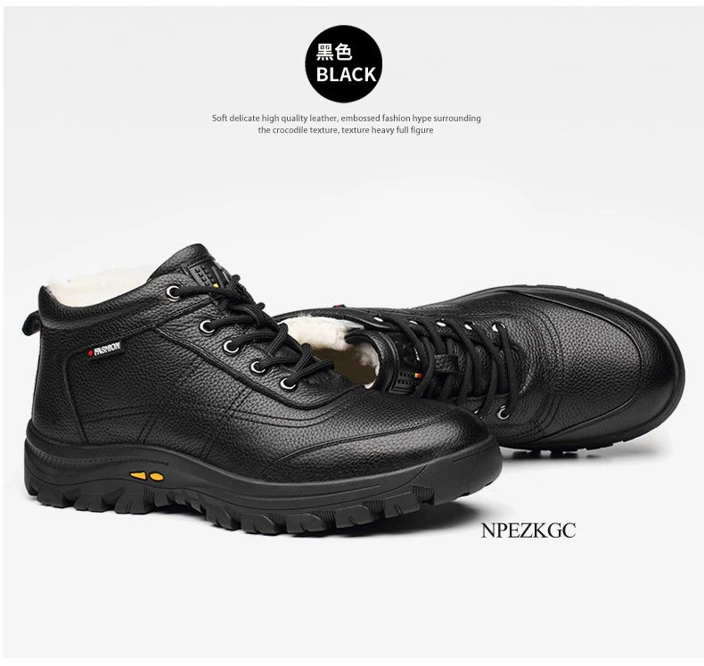 Botas Invierno Hombre Cuero Lana - Botines Cálidos Nieve Outdoor Impermeables