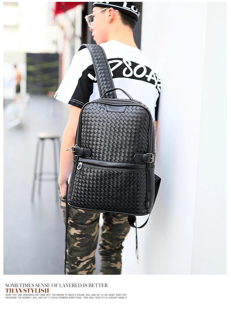 Mochila Vintage Cuero Cordero Tejida - Casual Portátil Unisex Viaje Suave