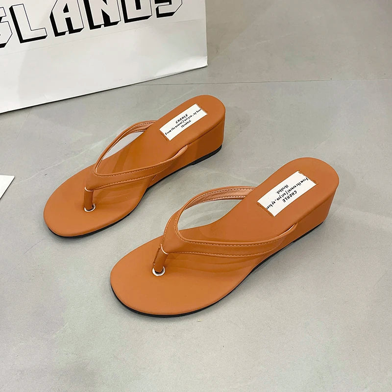 Sandalias Mujer Cuña - Chanclas Casuales Tacón Medio Verano