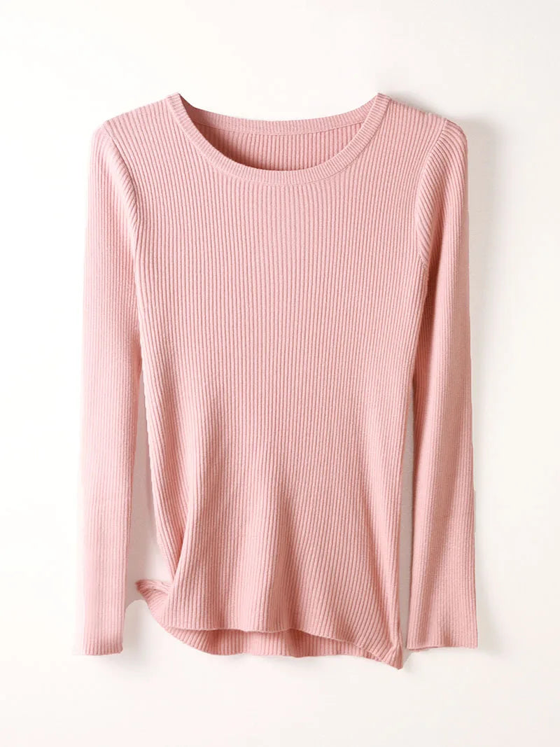 Jersey Mujer Punto Básico Manga Larga - Pullover Slim Primavera Otoño