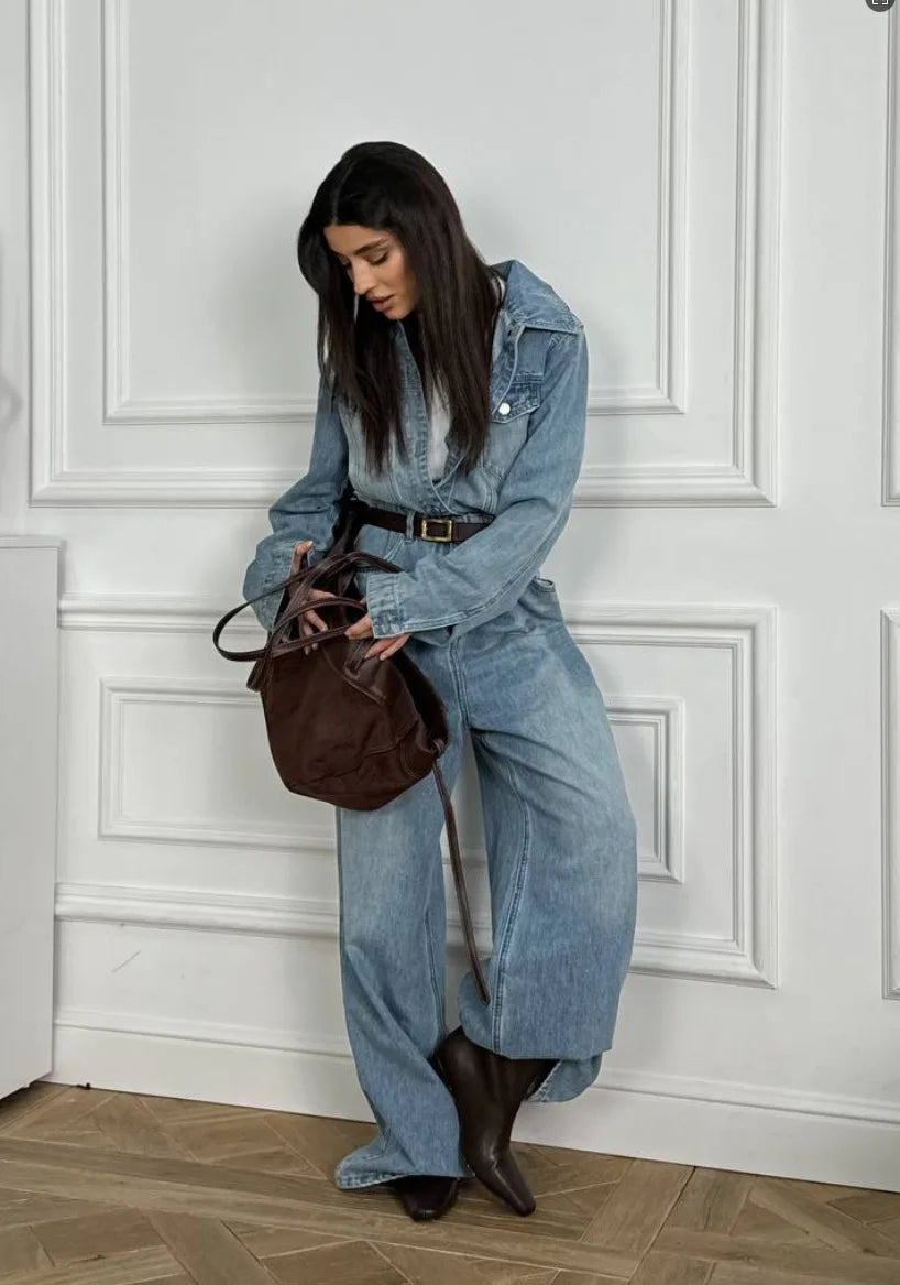 Mono Mujer Denim Retro Primavera - Jumpsuit Casual Suelto High-End