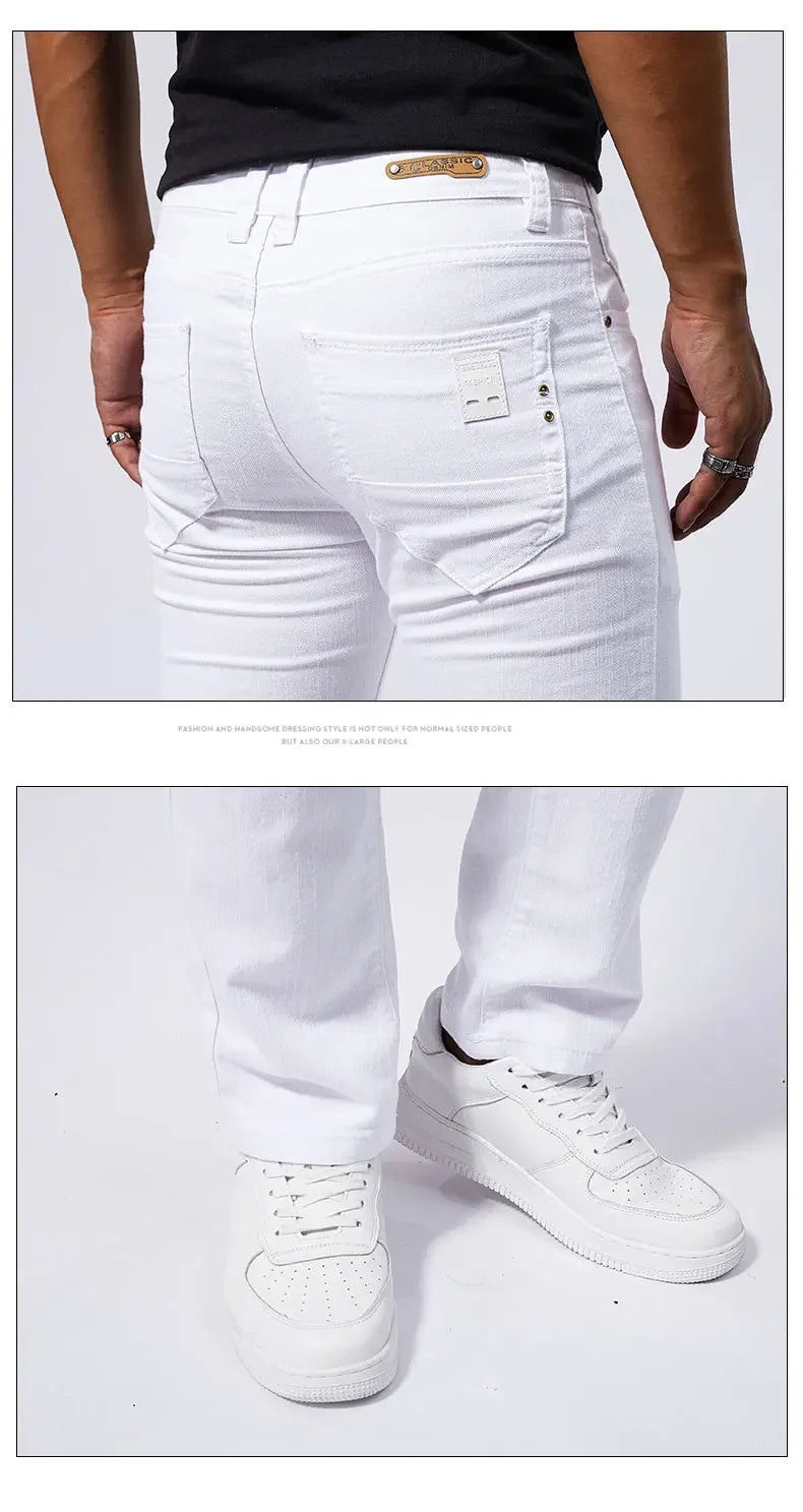 Vaqueros Blancos Hombre Casuales Stretch - Jeans Slim Fit Rectos Streetwear