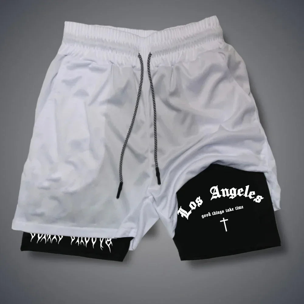 Shorts Deportivos Hombre 2 en 1 Gothic - Pantalones Running Fitness Patrón Gótico Verano