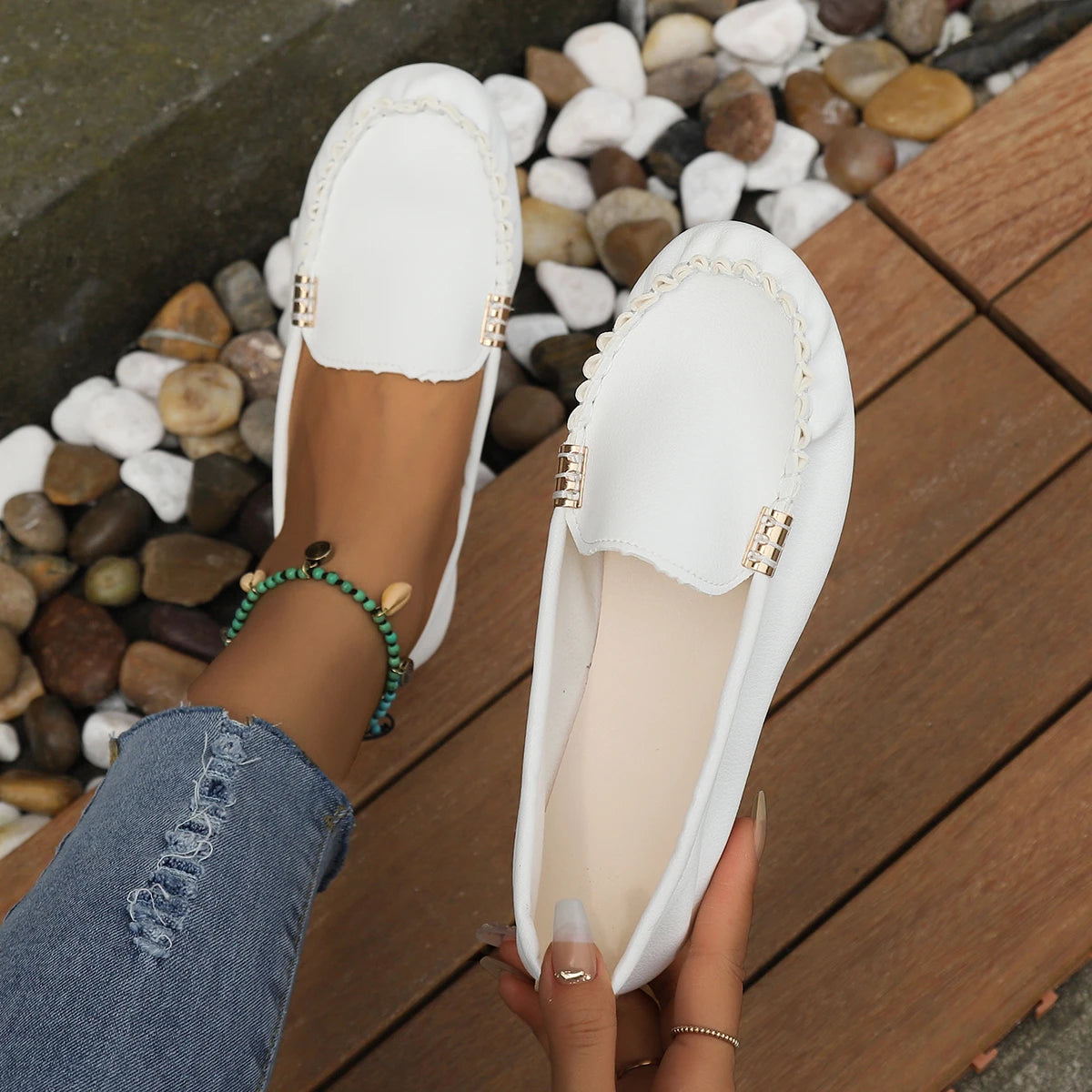 Zapatos Slip-On Mujer Ballet Flats Azul - Moccasins Casual Planos