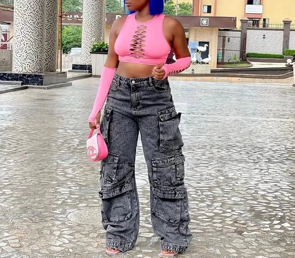 Jeans Cargo Mujer Europeos - Pantalón Multibolsillos Primavera