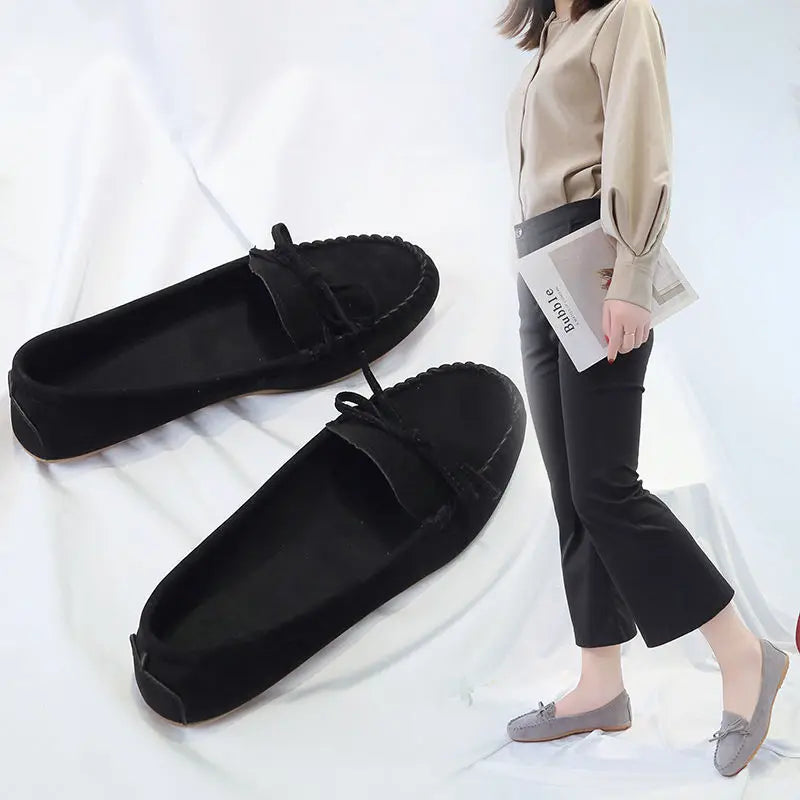 Zapatos Slip-On Mujer Ballet Flats Suede - Loafers Casual Planos Otoño Mom Shoes