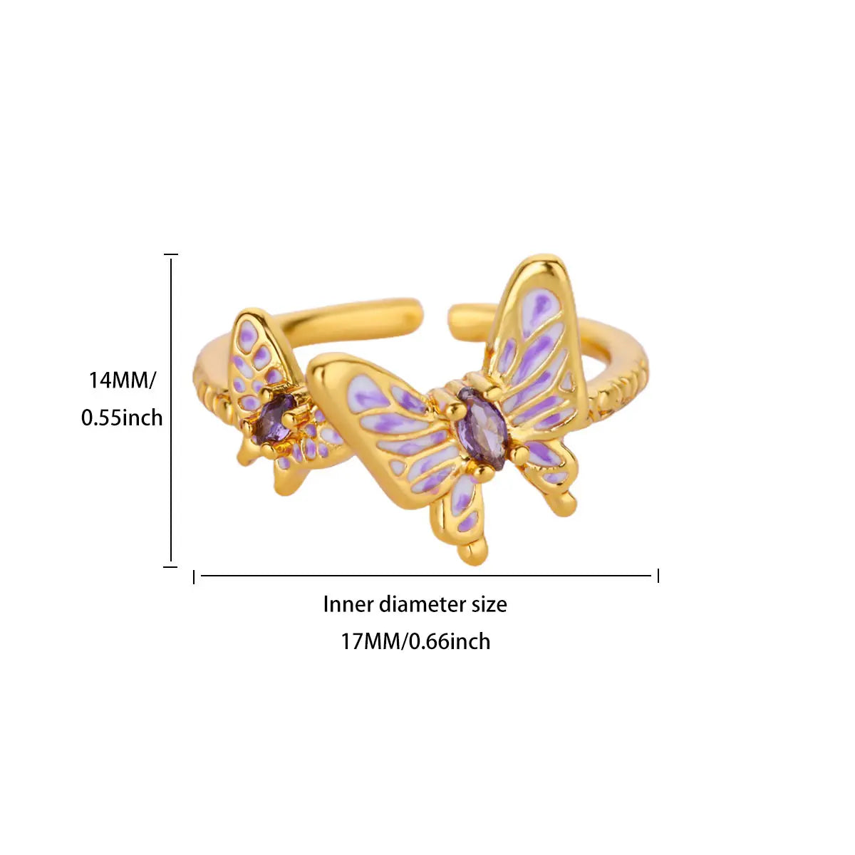 Anillo Mariposa Circonita Mujer - Acero Inoxidable Dorado Ajustable