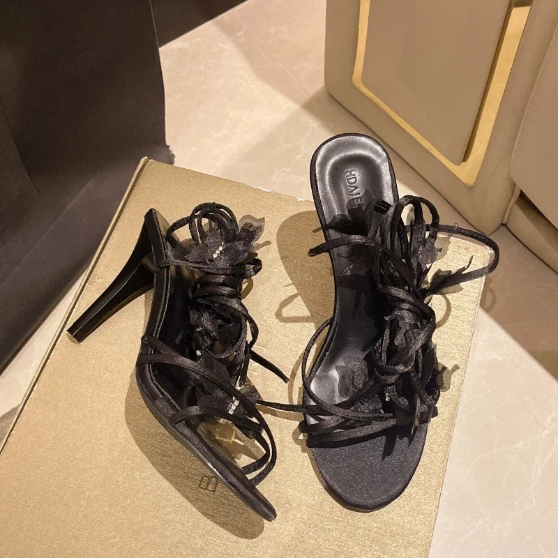 Sandalias Tacón Mujer Rosa - Zapatos Correa Tobillo Mariposa Floral Fiesta