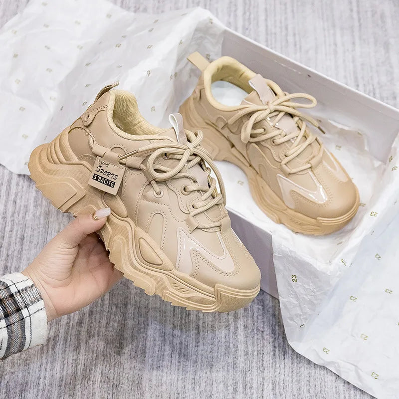 Sneakers Chunky Piel Mujer 2025 - Zapatillas Luxury Running Vulcanizadas