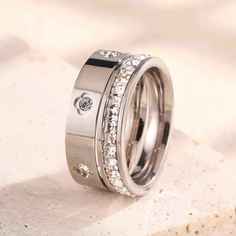 Set Anillos Multicapa Acero Inoxidable - Circonita Apilables Mujer