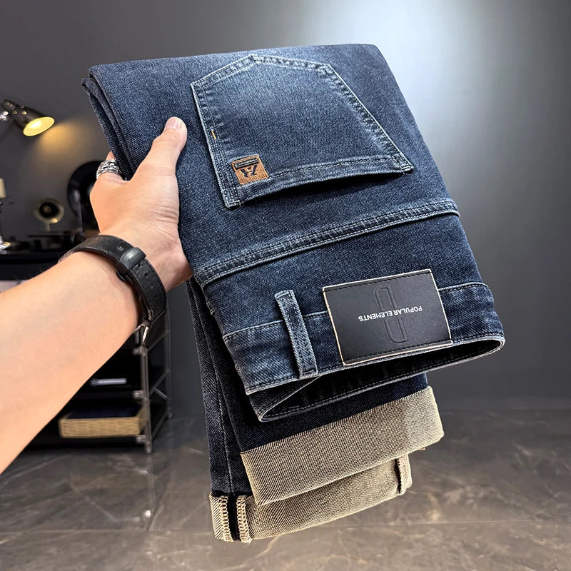 Vaqueros Hombre Otoño Invierno Coreanos - Jeans Rectos Stretch Casuales con Cinturón