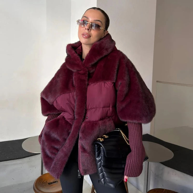 Abrigo Mujer Capucha Patchwork - Abrigo Manga Tejida Oversize 2025