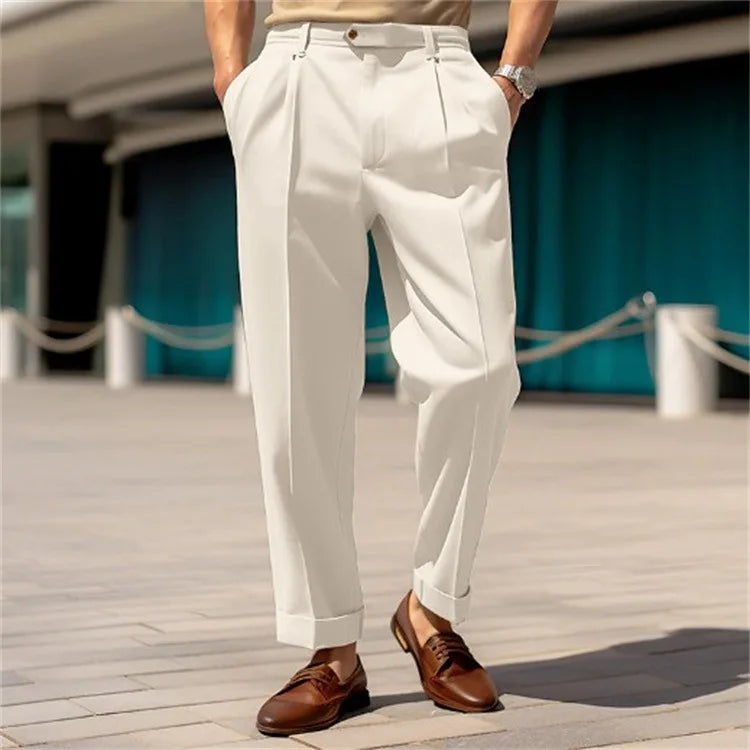 Pantalones Hombre Formales Rectos - Cintura Media Botones Cómodos Outdoor Casual