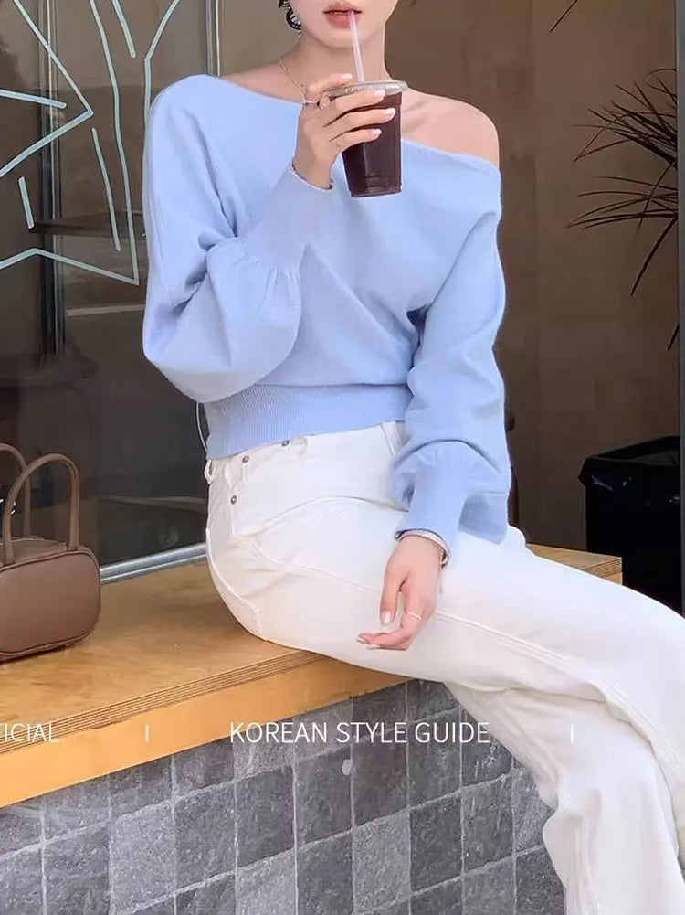 Jersey Mujer Cuello Barco Hombros Descubiertos - Manga Larga Punto Primavera