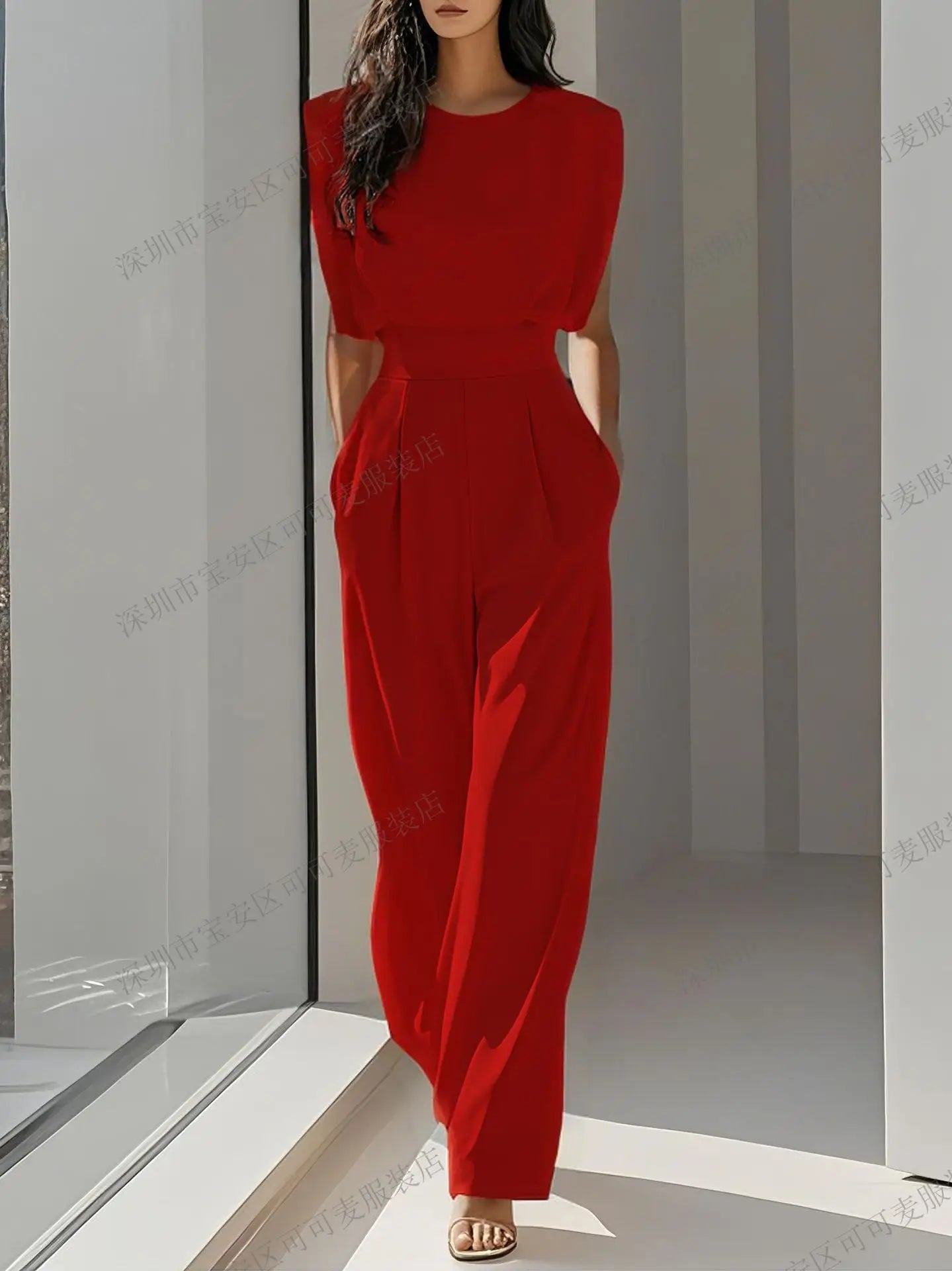 Mono Mujer Elegante Oficina Verano - Jumpsuit Cintura Alta Bolsillos