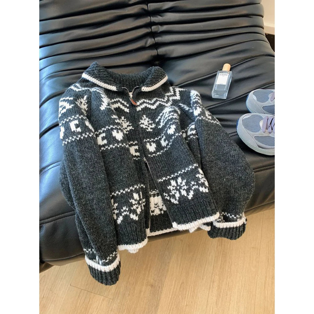 Cárdigan Mujer Navidad Punto Retro - Holgado Manga Larga Otoño Invierno