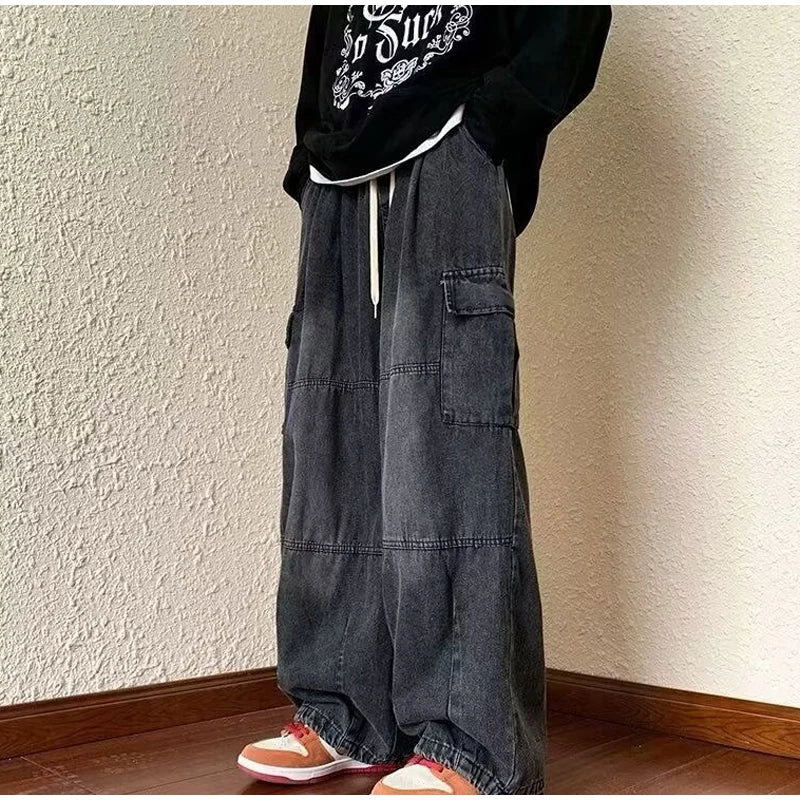 Vaqueros Cargo Y2K Baggy para Hombre - Jeans Pierna Ancha Ajustables Hippie Streetwear