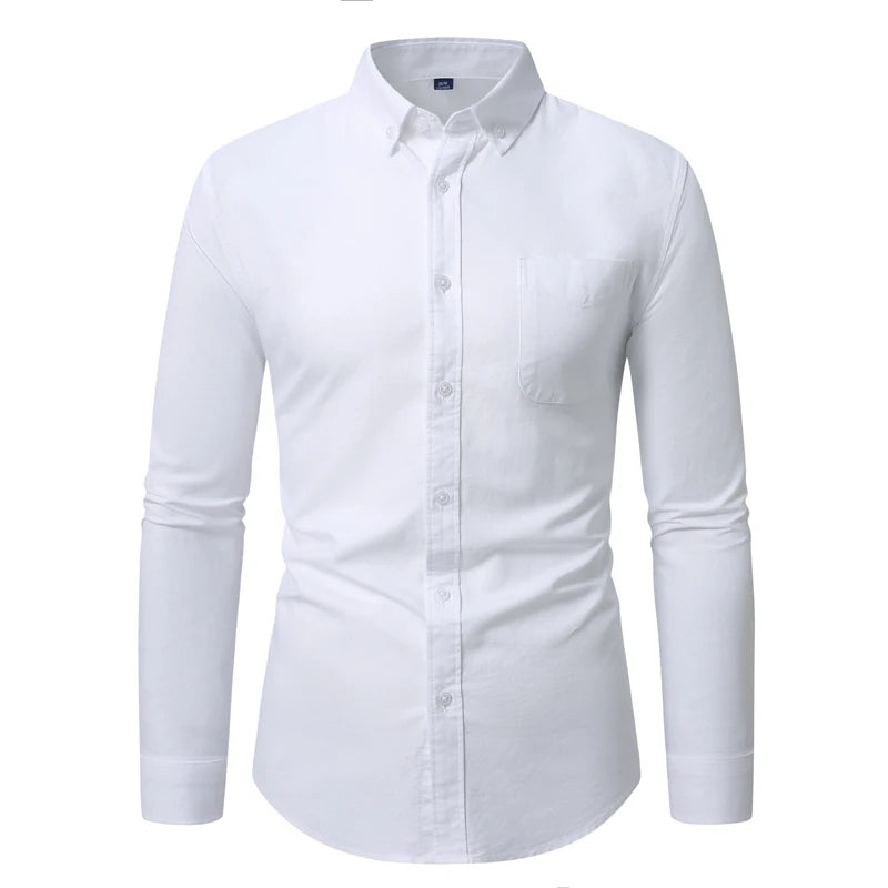 Camisa Hombre Algodón Resistente - Alta Calidad Manga Larga Color Sólido Rayas