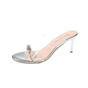 Sandalias Cristal Mujer Gladiador - Zapatos Tacón Alto Correa Tobillo Sexy Fiesta