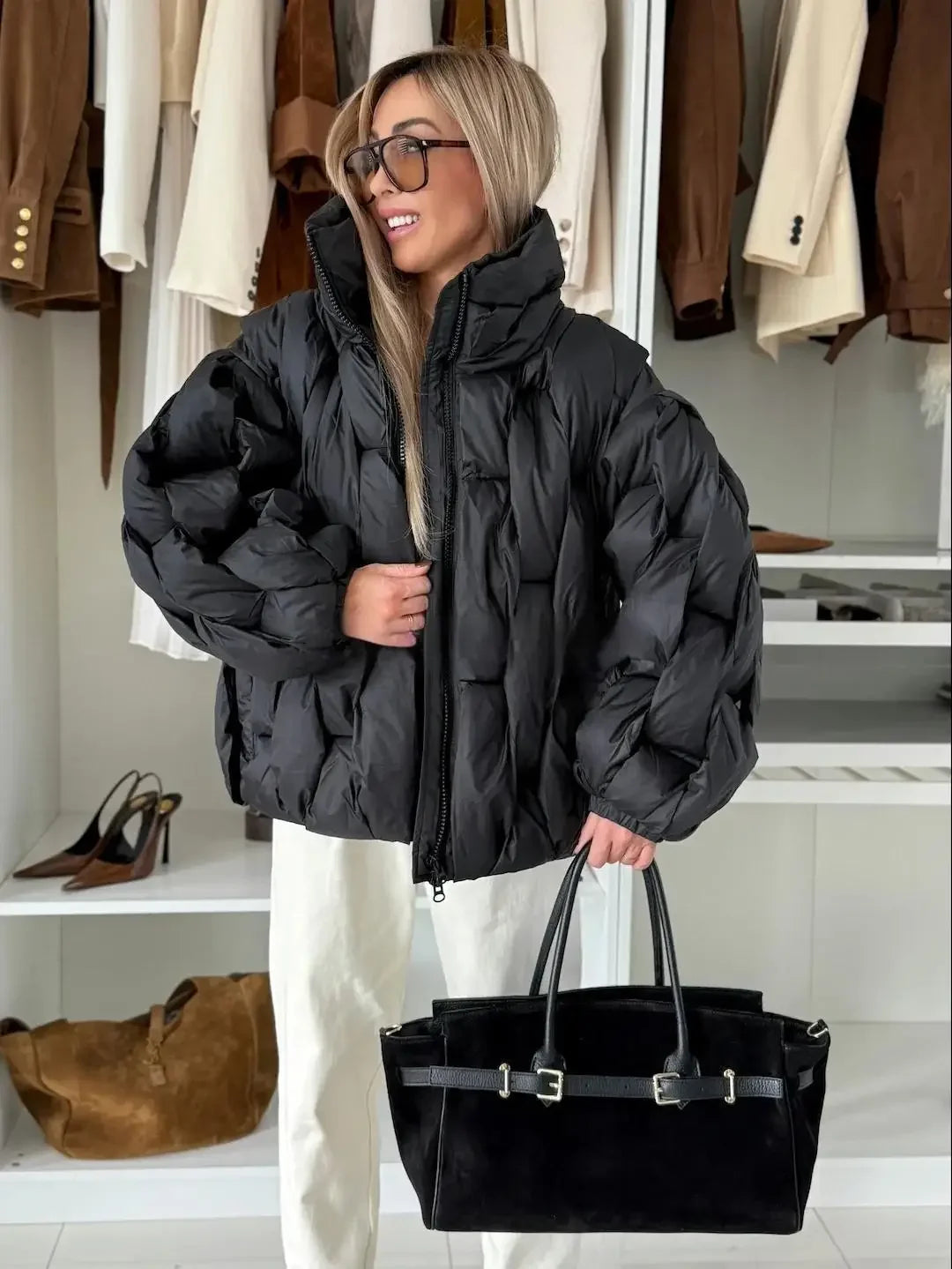 Abrigo Algodón Mujer Casual - Abrigo Cuello Alto Cremallera Corto Invierno