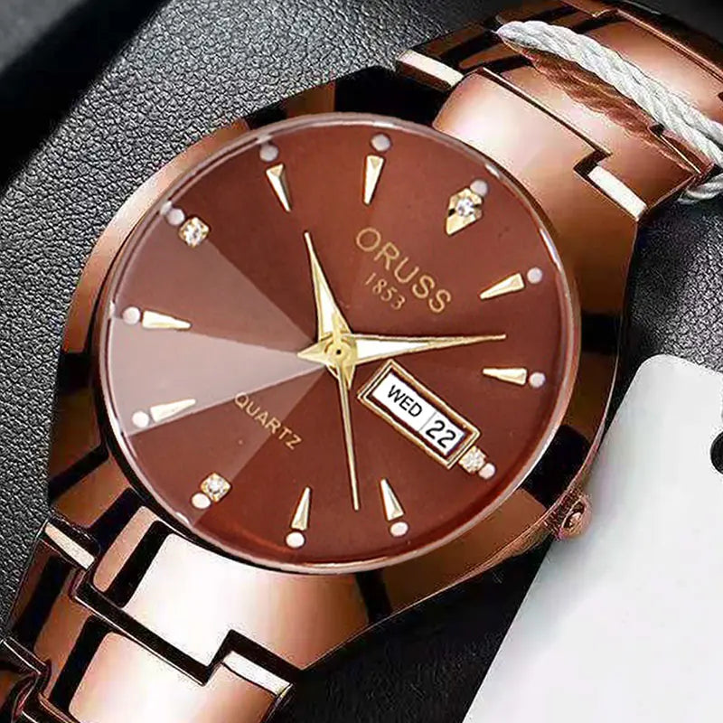 Reloj ORUSS para Pareja - Cuarzo Luxury Acero Inoxidable Resistente al Agua