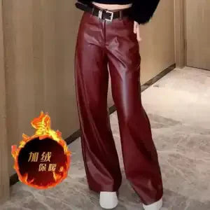 Pantalón Cuero PU Mujer Acampanado - Leggings Negro Gótico