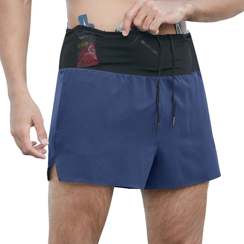 Shorts Running Hombre 2 en 1 Marathon - Pantalones Secado Rápido Multi-Bolsillos Riñonera