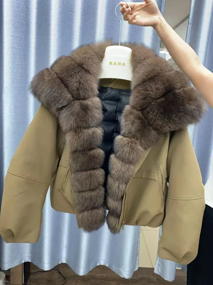 Abrigo Mujer Plumas Ganso Piel Zorro - Chaqueta Invierno Impermeable