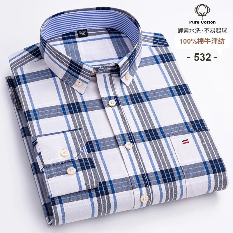Camisa Hombre Business Cuadros 2024 - Fashion Trabajo Algodón Casual Vestir Slim Fit Manga Larga Botones