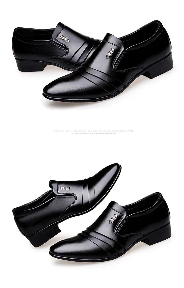 Zapatos Vestir Hombre Cuero PU Negro - Mocasines Oxford Punta Puntiaguda Boda Business