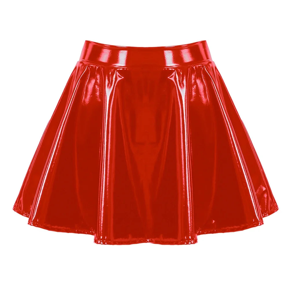 Falda Línea A Mujer Cuero Charol - Falda Mini Acampanada Clubwear Retro