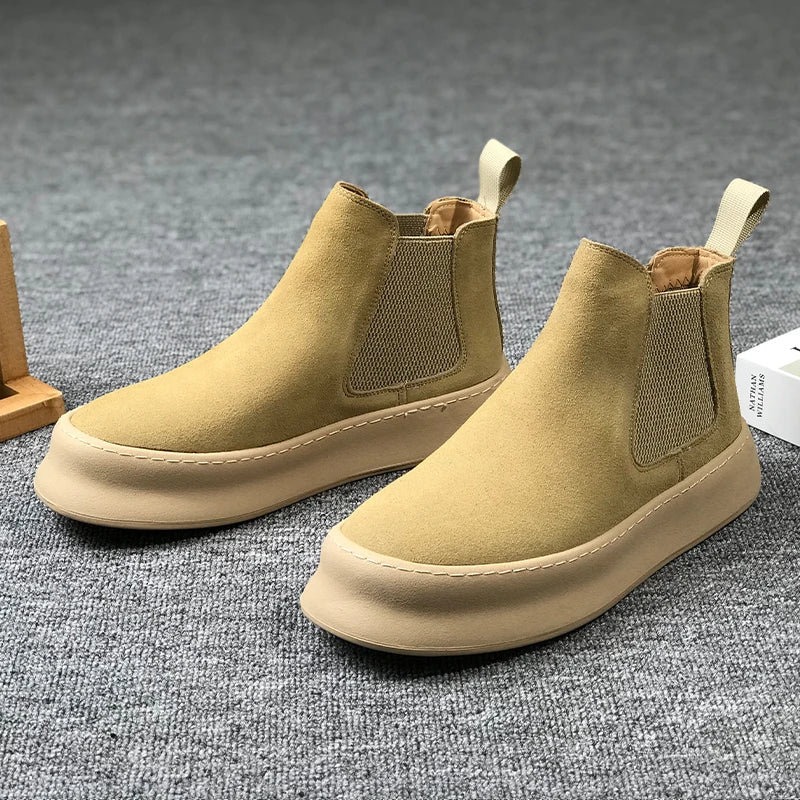 Botines Hombre Ante Suela Gruesa - Retro Otoño Invierno Cómodos Fashion Aumentan Altura Casual Jóvenes