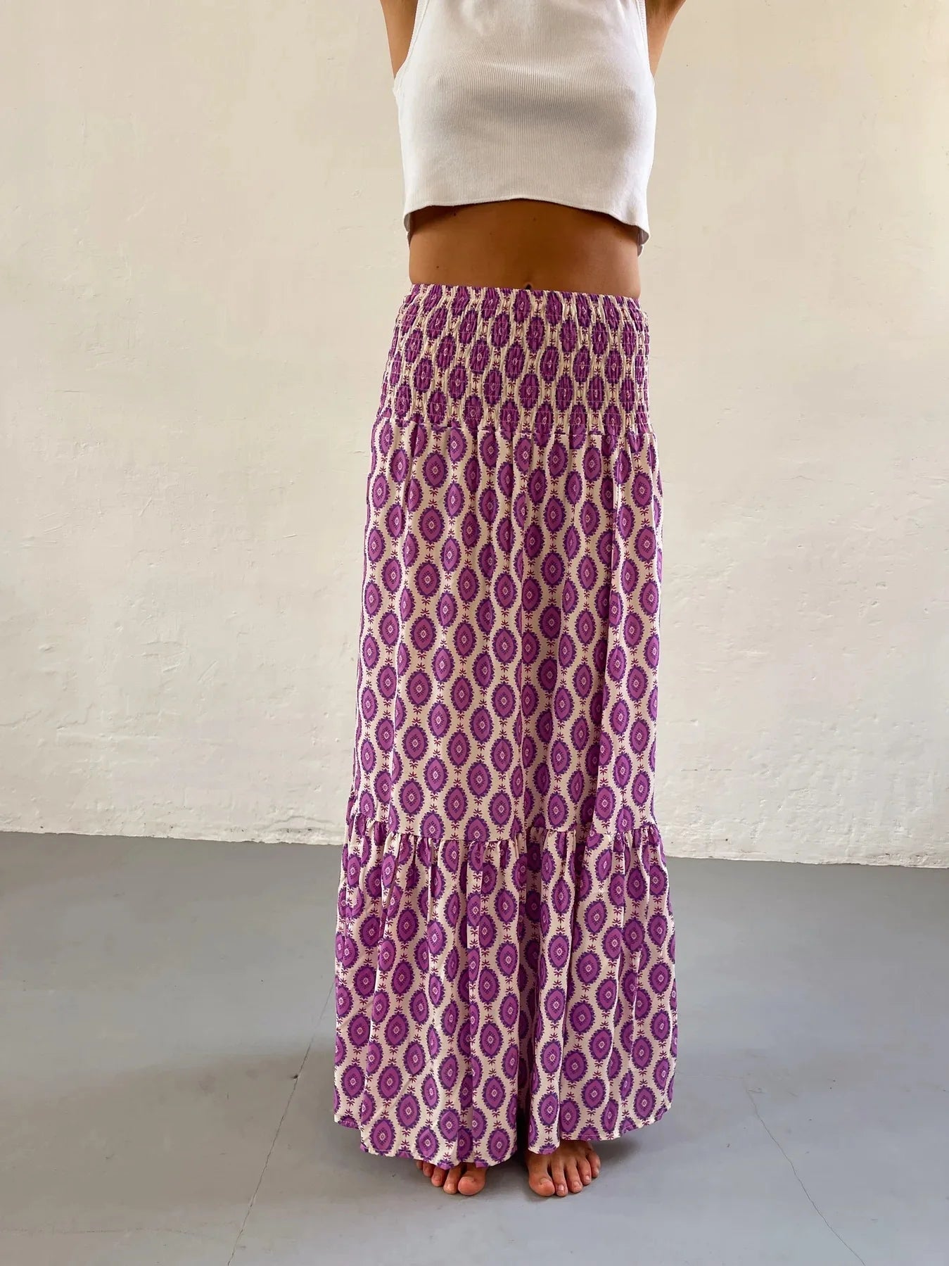 Falda Boho Mujer Casual - Falda Maxi Floral Cintura Elástica Playa Primavera