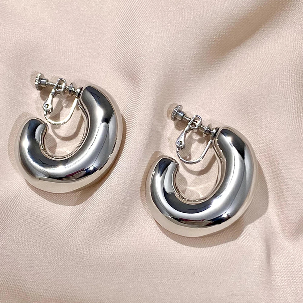 Pendientes Aro Grande Clip Dorado - Minimalistas Sin Perforación 2023