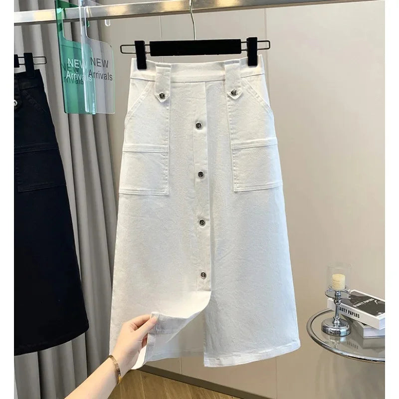 Falda Mujer Denim Tallas Grandes Primavera - Midi Cintura Alta Elástica