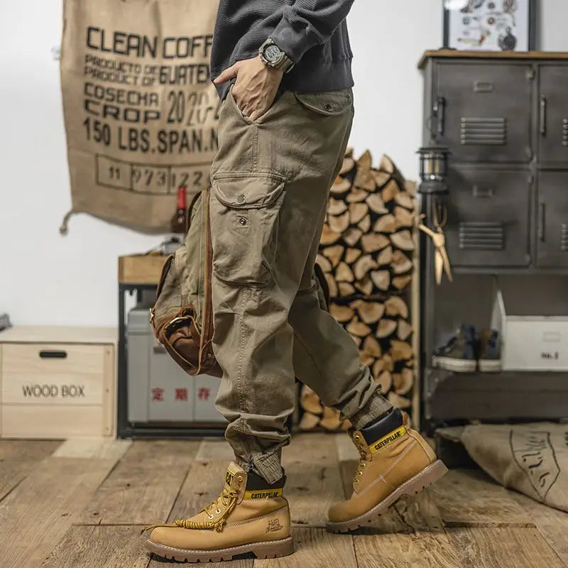 Pantalones Cargo Hombre Trekking - Motocicleta Gris Hiking Outdoor Coreano