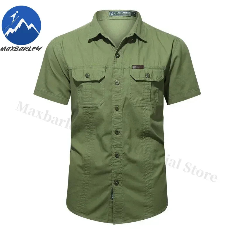 Camisa Hombre Trabajo Cargo 2025 - 100% Algodón Manga Corta Multi-Bolsillos Pesca Caza Verano