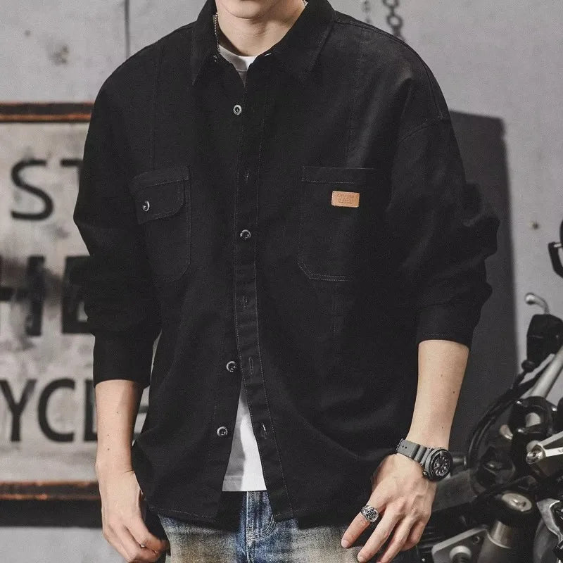 Camisa Hombre Trabajo Workwear - Manga Larga Casual Resistente Oficina Outdoor Primavera Otoño Tendencia Japonesa