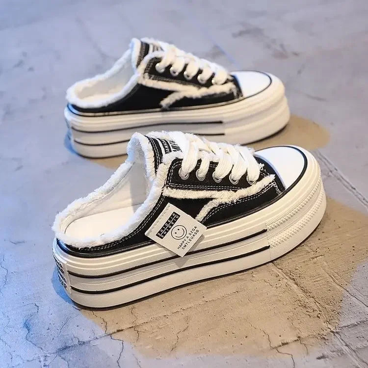 Chinelos Canvas Mujer Medio - Sneakers Slip-On Plataforma Transpirables Loafers