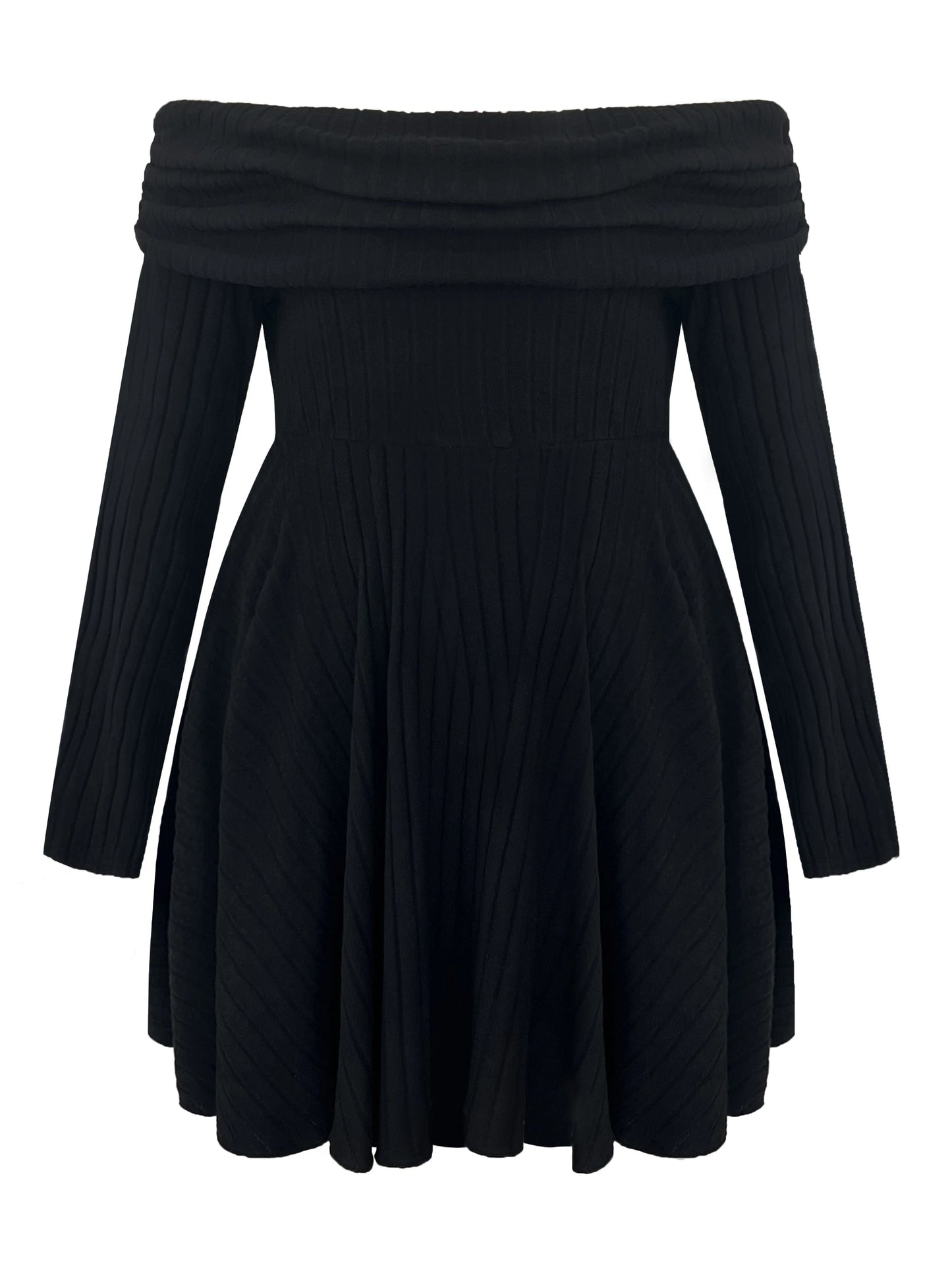 Vestido Mujer Punto Negro Tallas Grandes 2025 - Hombros Descubiertos Sexy