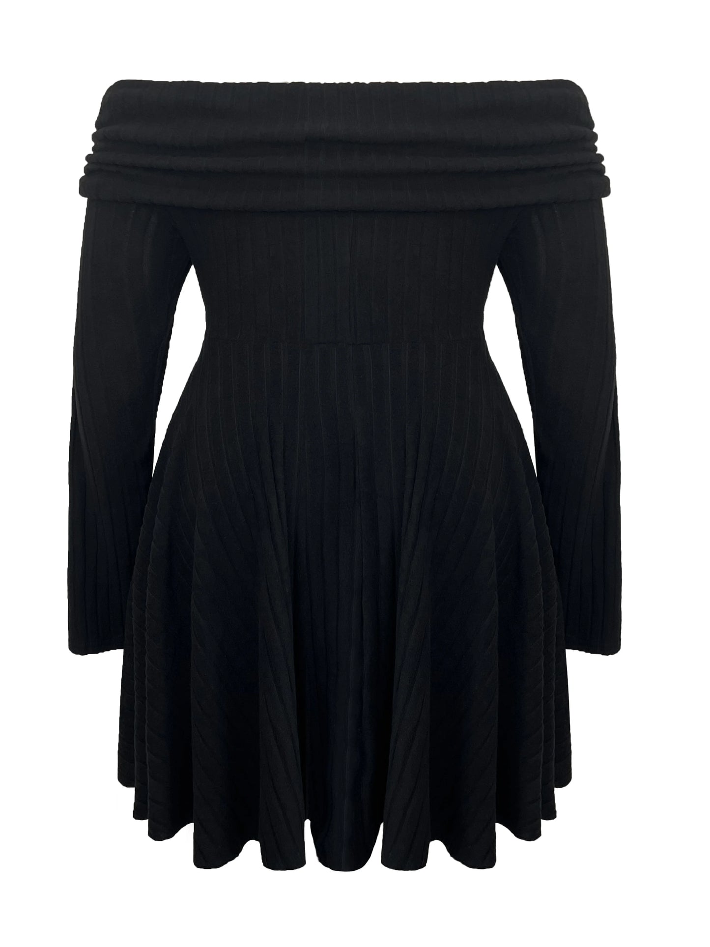 Vestido Mujer Punto Negro Tallas Grandes 2025 - Hombros Descubiertos Sexy