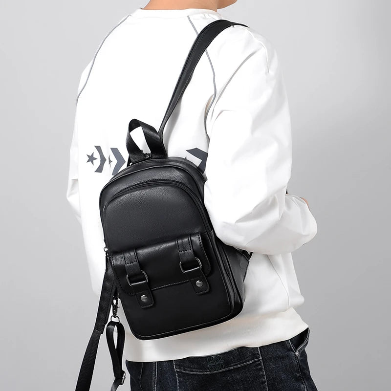 Mochila Pecho Pequeña Hombre Cuero PU - Bolsa Hombro Business Casual Crossbody