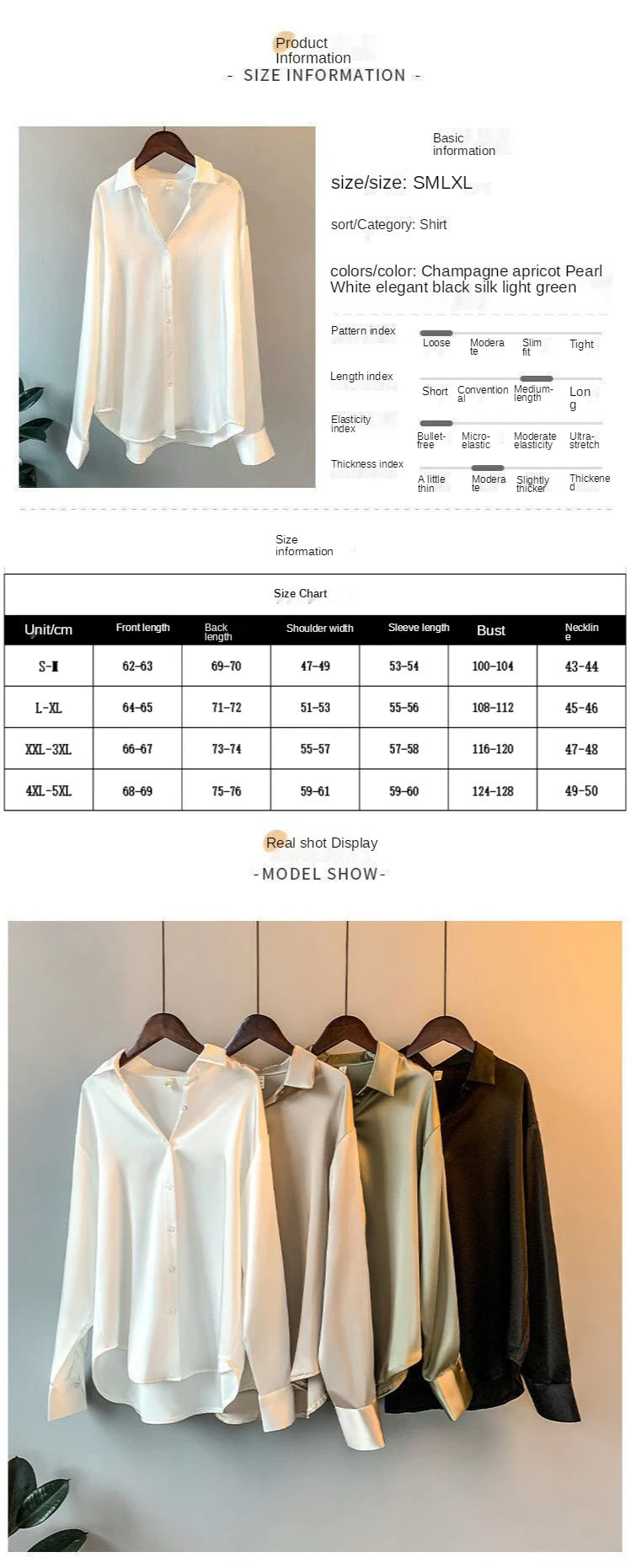 Blusa Seda Mujer Holgada - Camisa Casual Manga Larga Botones