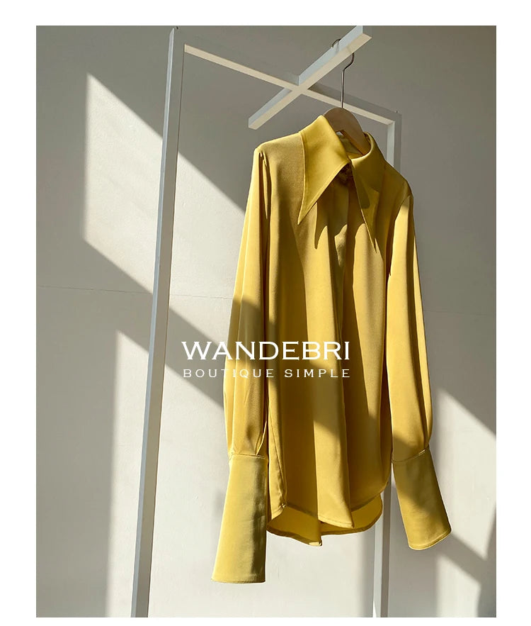 Camisa Satén Seda Mujer Vintage - Blusa Blanca Manga Larga Elegante