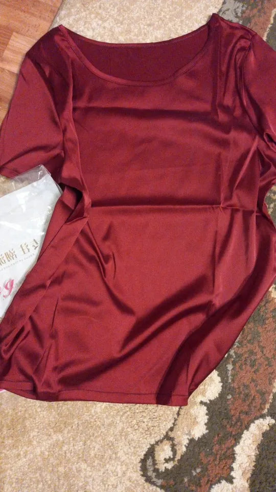 Blusa Satén Mujer Verano - Top Oficina Manga Corta Elegante