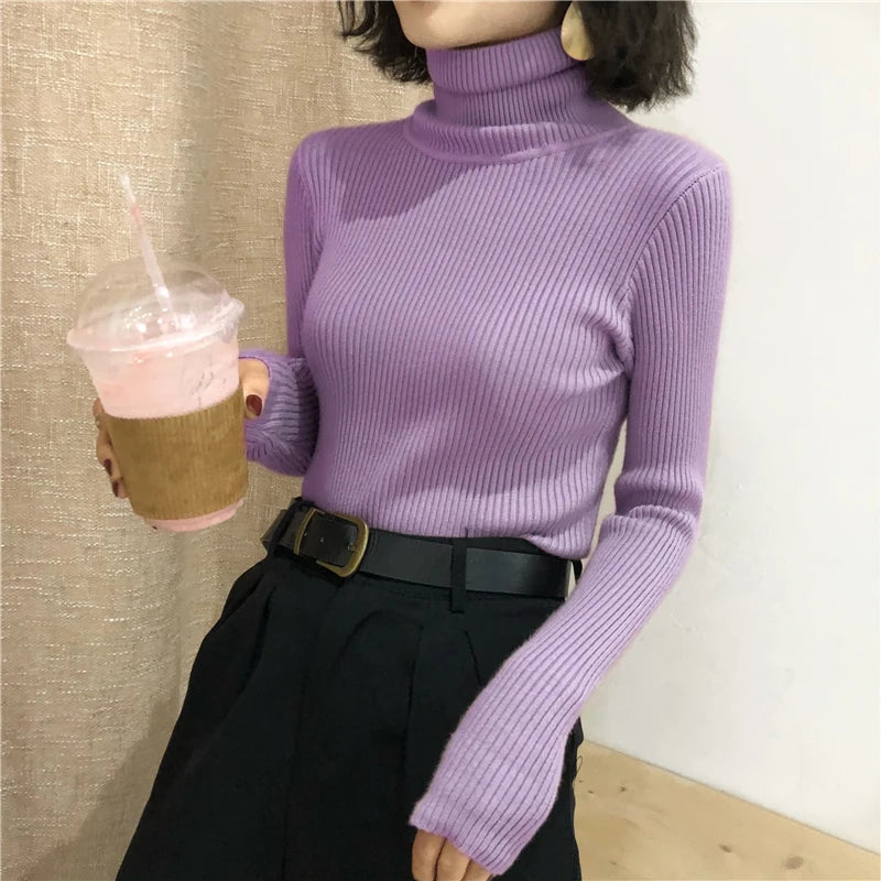 Jersey Cuello Alto Mujer 2025 - Suéter Coreano Slim Otoño Invierno
