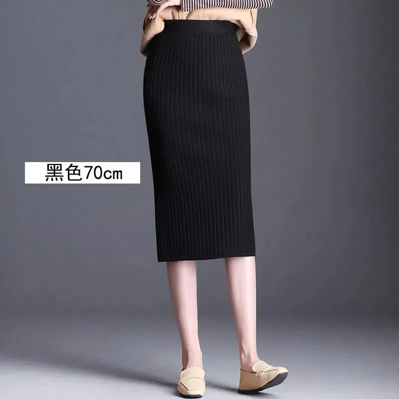 Falda Oficina Mujer Invierno - Falda Punto Lápiz Cintura Alta Negra Cálida