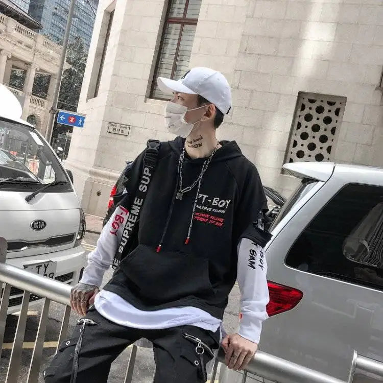 Sudadera Y2K Hombre Coreana - Hoodie Streetwear Hip Hop Anime Negro