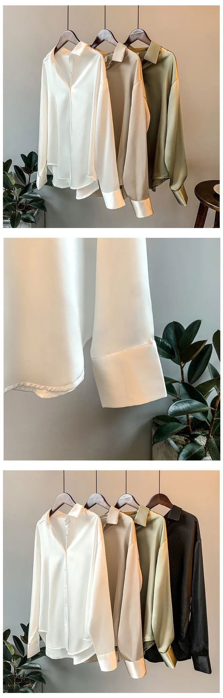 Blusa Seda Mujer Holgada - Camisa Casual Manga Larga Botones